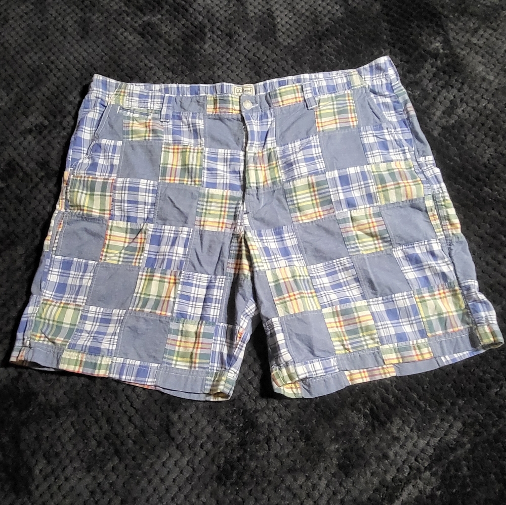 Vintage 90s Plaid Patchwork Shorts 44 LL Bean